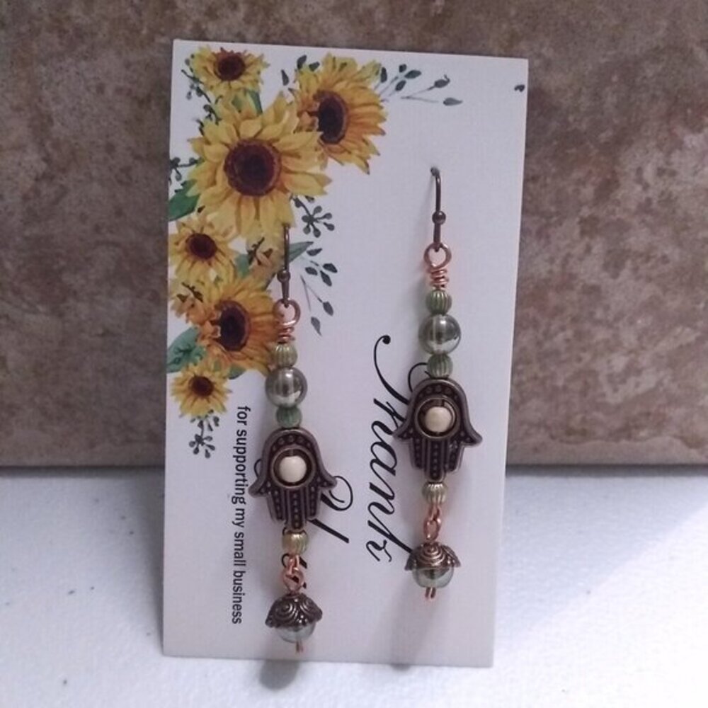 Hamsa Hand | Unique & Handmade | Dangle Earrings | Blessings Love & Protection | - Picture 11 of 14